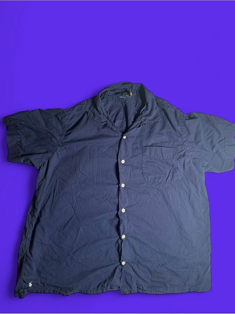 Men Polo Ralph Lauren Navy Blue 100% Cotton Camp Collar Shirt - Size XL